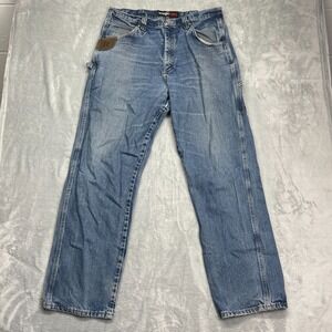 Wrangler Riggs Workwear Carpenter Jeans Mens 36x34 Blue Denim Faded Hammer Loop